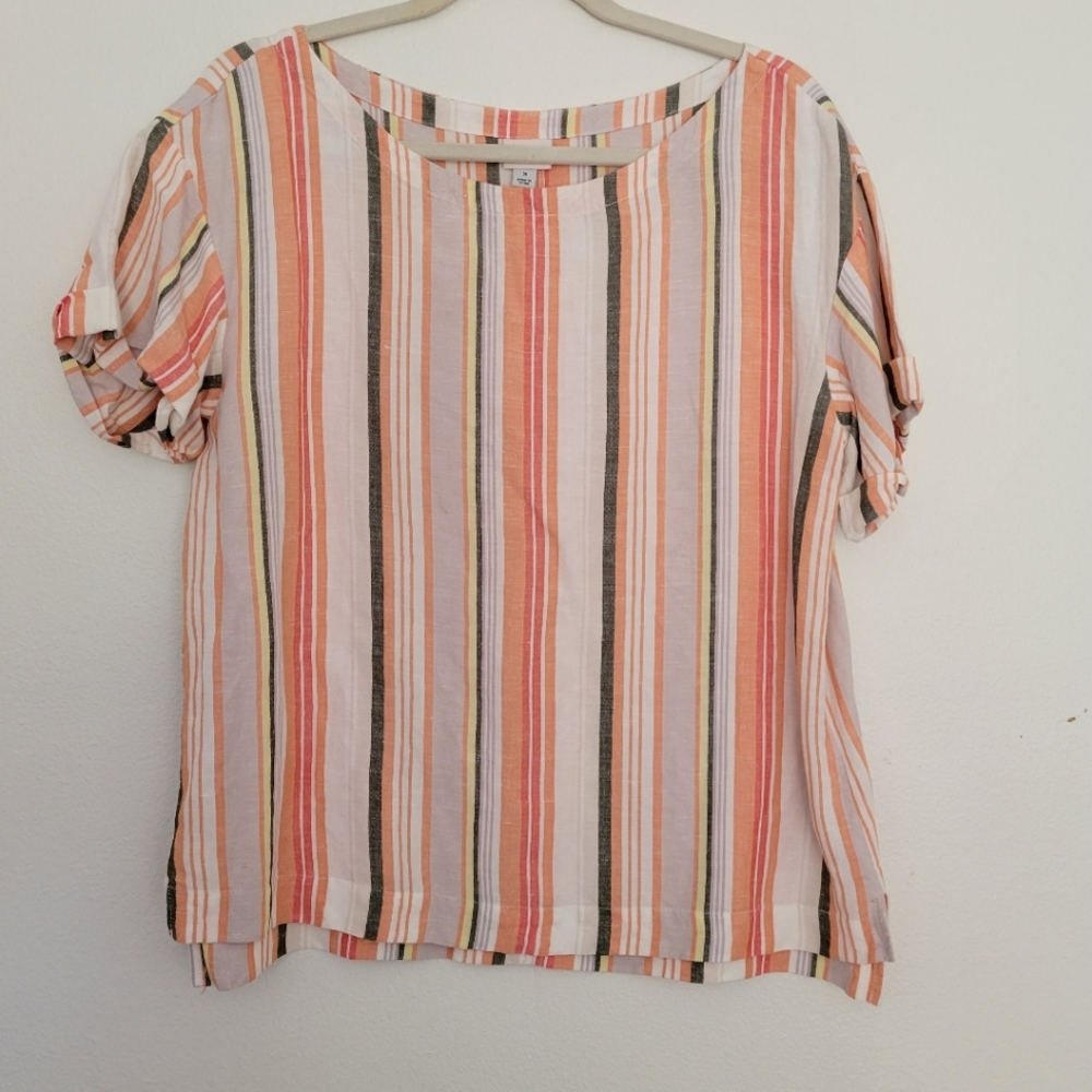 Linen short sleeve ertical stripes